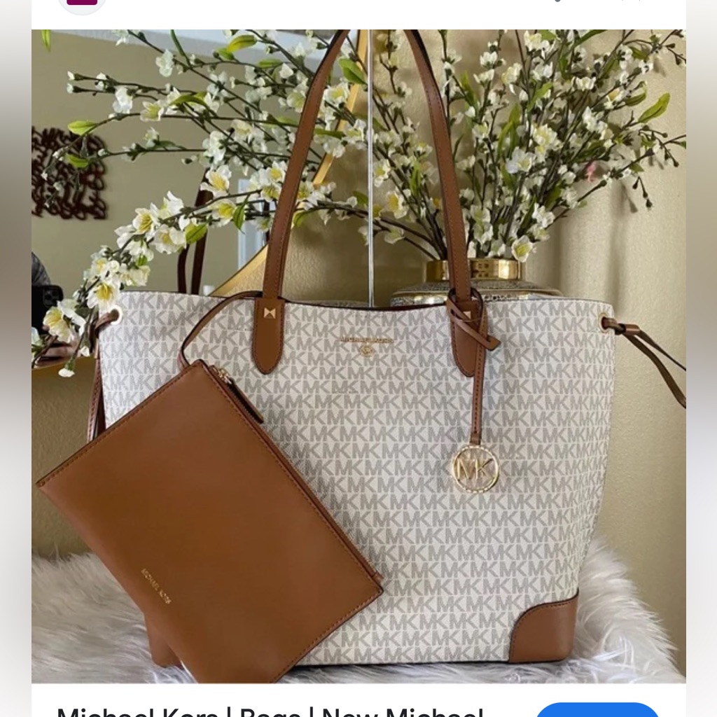 Michael Kors Edith Large Logo Tote Bag In Natural Brand New